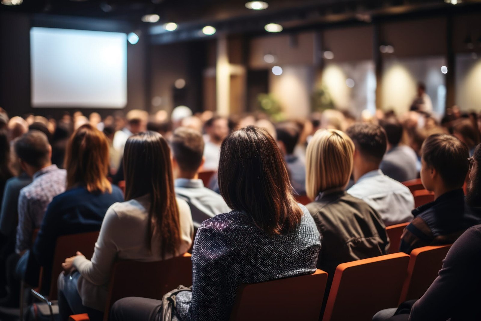 Speaker addresses audience of executive assistants.