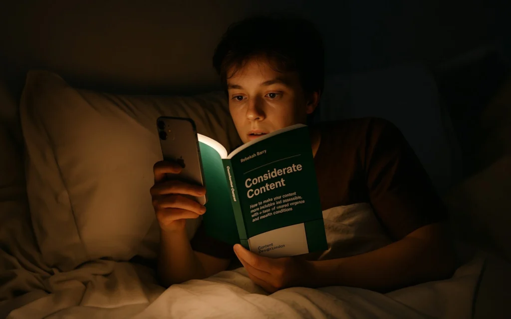 A review of Rebekah Barry's "Considerate Content" by a trauma-informed, vulnerability-aware content veteran, exploring accessible digital design through the lens of trauma-informed content creation for vulnerable audiences.